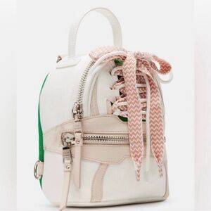 Steve Madden White and Pink Backpack with Green Accent